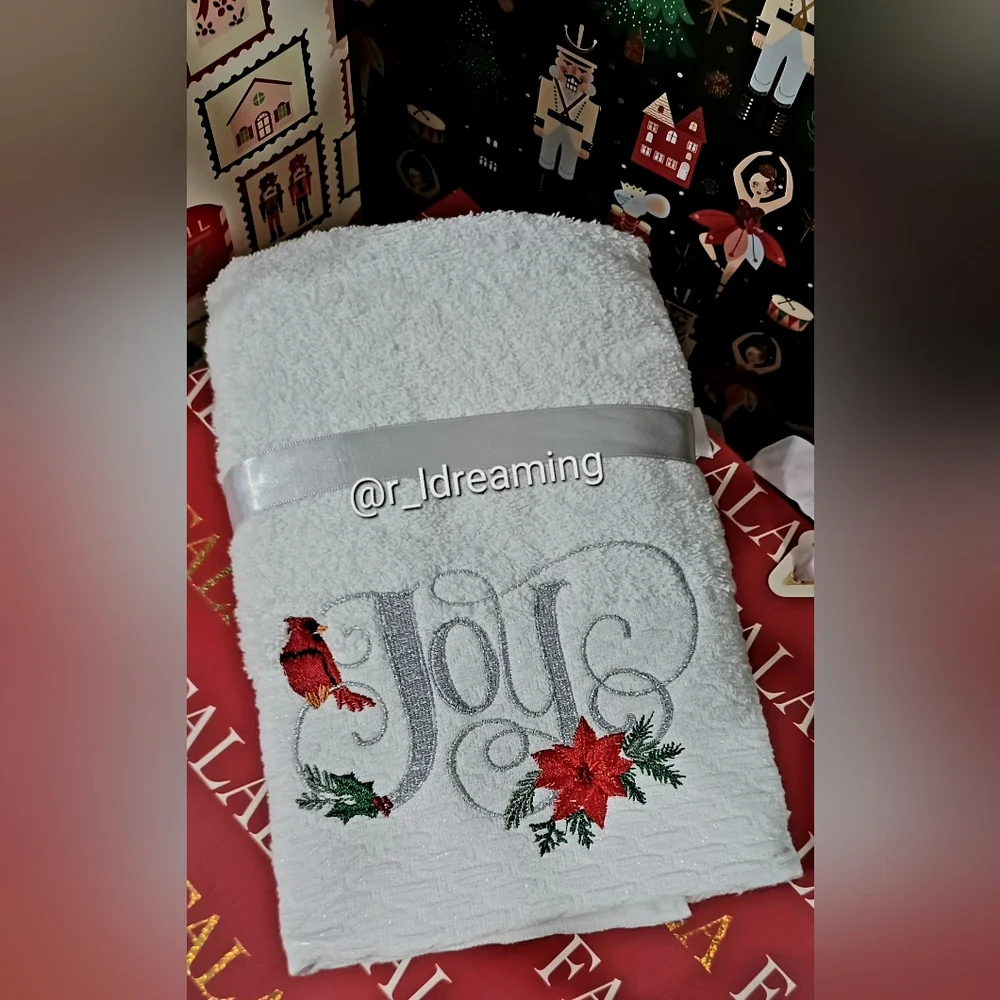 NWT Beekman Home Joy Embroidered Handtowel In Silver, Red, And White